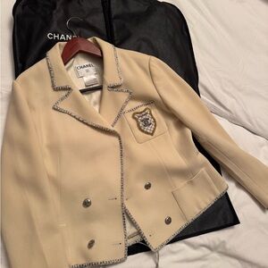 Chanel Beige Blazer with Silver Trim